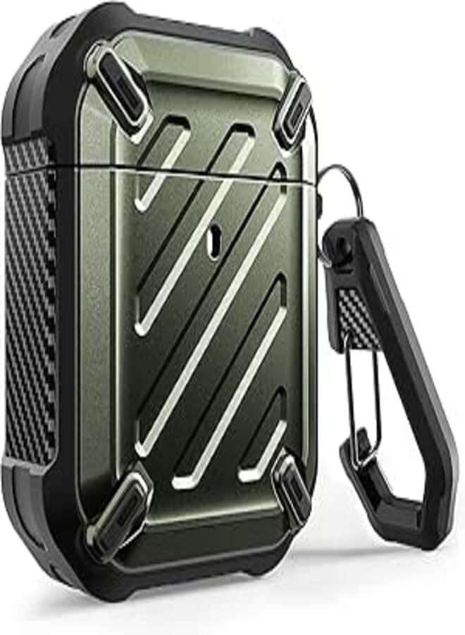 Supcase unicorn beetle pro series case designed for airpods 1 & 2, full-body rugged protective case with carabiner for apple airpods 1st & 2nd (dark green)